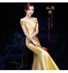 晚裝禮服裙一字肩魚尾長裙
