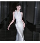 少女禮服裙露肩立體花朵長裙