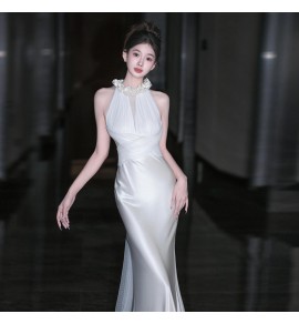 少女禮服裙露肩立體花朵長裙