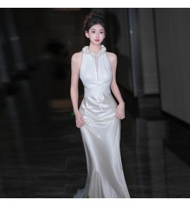 少女禮服裙露肩立體花朵長裙