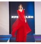 晚裝禮服裙V領飄袖長裙