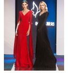 晚裝禮服裙V領飄袖長裙