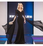 晚裝禮服裙V領飄袖長裙