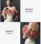 晚裝禮服裙立體花朵一字肩長裙
