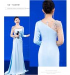 晚裝禮服裙性感紗網肩袖小拖尾長裙