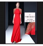 晚裝禮服裙圓領釘鑽長裙
