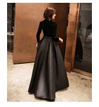 女裝禮服裙V領排扣宴會長裙