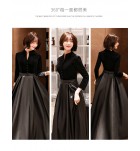 女裝禮服裙V領排扣宴會長裙