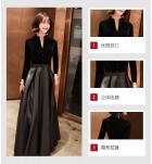 女裝禮服裙V領排扣宴會長裙