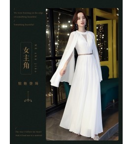 女裝禮服裙圓領白色飄袖長裙