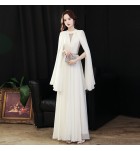 女裝禮服裙圓領白色飄袖長裙