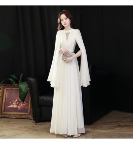 女裝禮服裙圓領白色飄袖長裙