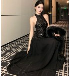 少女禮服裙掛脖無袖露背長裙