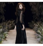 女裝黑色禮服裙立領中袖長裙