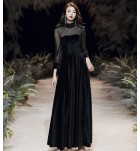 女裝黑色禮服裙立領中袖長裙