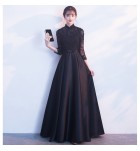少女連身裙立領黑色派對長款禮服裙