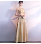 晚裝禮服裙立領蕾絲貼花長裙
