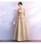 晚裝禮服裙立領蕾絲貼花長裙