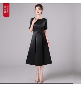 晚裝禮服裙圓領三分袖中長裙
