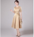 晚裝禮服裙圓領三分袖中長裙