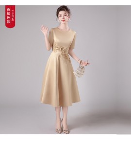 晚裝禮服裙圓領三分袖中長裙