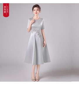 晚裝禮服裙圓領三分袖中長裙