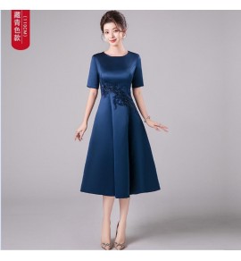 晚裝禮服裙圓領三分袖中長裙