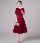晚裝禮服裙圓領三分袖中長裙