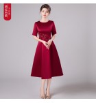 晚裝禮服裙圓領三分袖中長裙