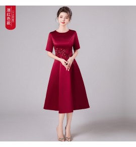 晚裝禮服裙圓領三分袖中長裙