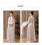 晚裝禮服裙白色V領水袖長裙