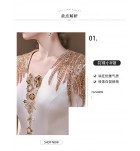 晚裝禮服裙白色V領水袖長裙