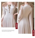 晚裝禮服裙白色V領水袖長裙