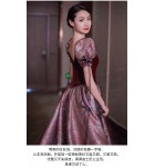晚裝禮服裙方領泡泡袖長裙