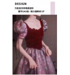 晚裝禮服裙方領泡泡袖長裙