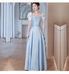 少女禮服裙方領泡泡袖長裙