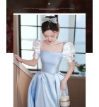 少女禮服裙方領泡泡袖長裙