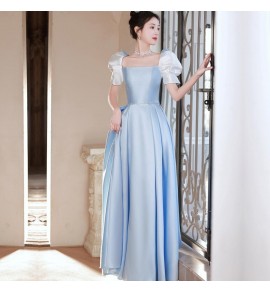 少女禮服裙方領泡泡袖長裙