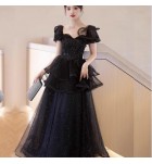 少女禮服裙復古方領荷葉邊長裙