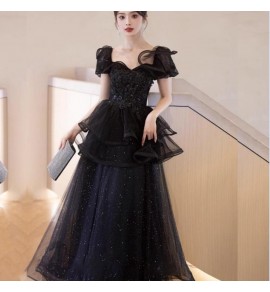 少女禮服裙復古方領荷葉邊長裙