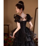 少女禮服裙復古方領荷葉邊長裙