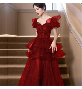 少女禮服裙復古方領荷葉邊長裙