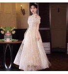 少女禮服裙一字肩串珠流蘇長裙