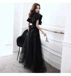 少女禮服裙V領荷葉袖長裙