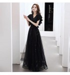少女禮服裙V領荷葉袖長裙