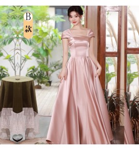 少女禮服裙粉色緞面宴會長裙