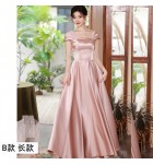 少女禮服裙粉色緞面宴會長裙