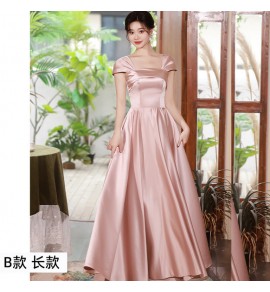 少女禮服裙粉色緞面宴會長裙
