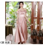 少女禮服裙粉色緞面宴會長裙
