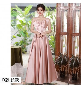 少女禮服裙粉色緞面宴會長裙